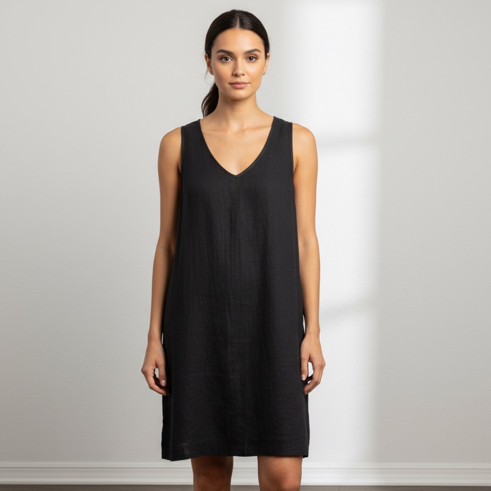 Orvis Linen Dress With Pockets Black
